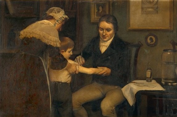 Edward Jenner bei der ersten Pockenimpfung. 