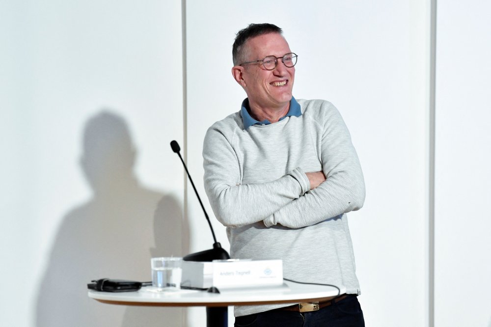 Anders Tegnell, state epidemiologist at the Swedish Public Health Agency, smiles during a press conference on the corona situation, on February 3, 2022 in Stockholm