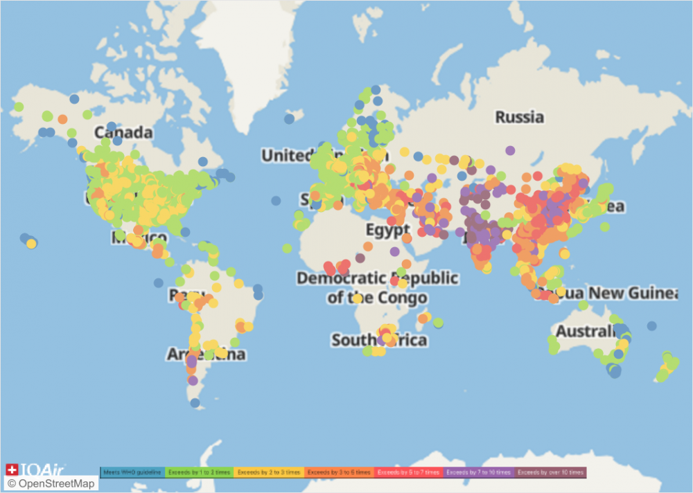 Interactive global map of 2021 PM2.5 concentrations by city