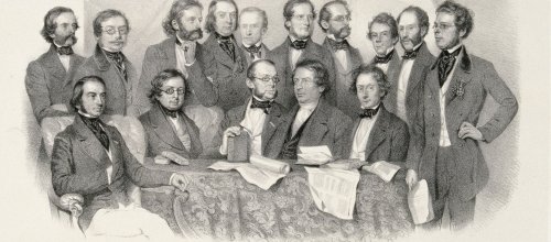 Medicinisches Professoren-Collegium der Hochschule Wien, unter anderem mit Ferdinand Ritter von Hebra, Josef Hyrtl, Karl Freiherr von Rokitansky oder Anton von Rosas.